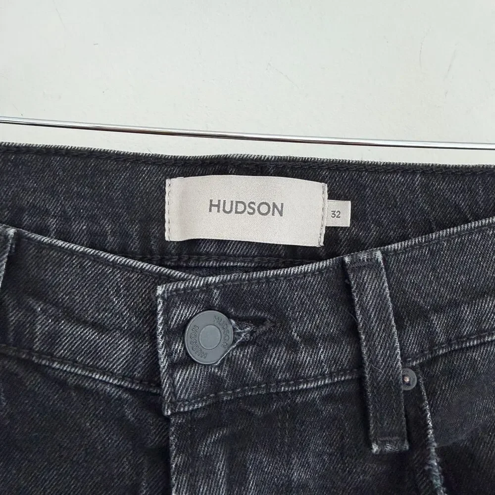 Hudson Walker Kick Flare Jeans Men 32x35 Black Destructed Distressed Denim Zip